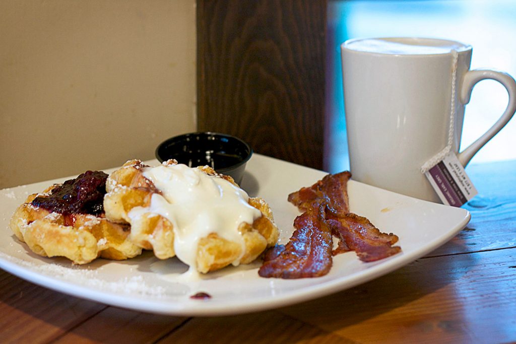 Belgian Waffle with Berry Compote and Lemon Mascarpone at Wendel's | tryhiddengems.com