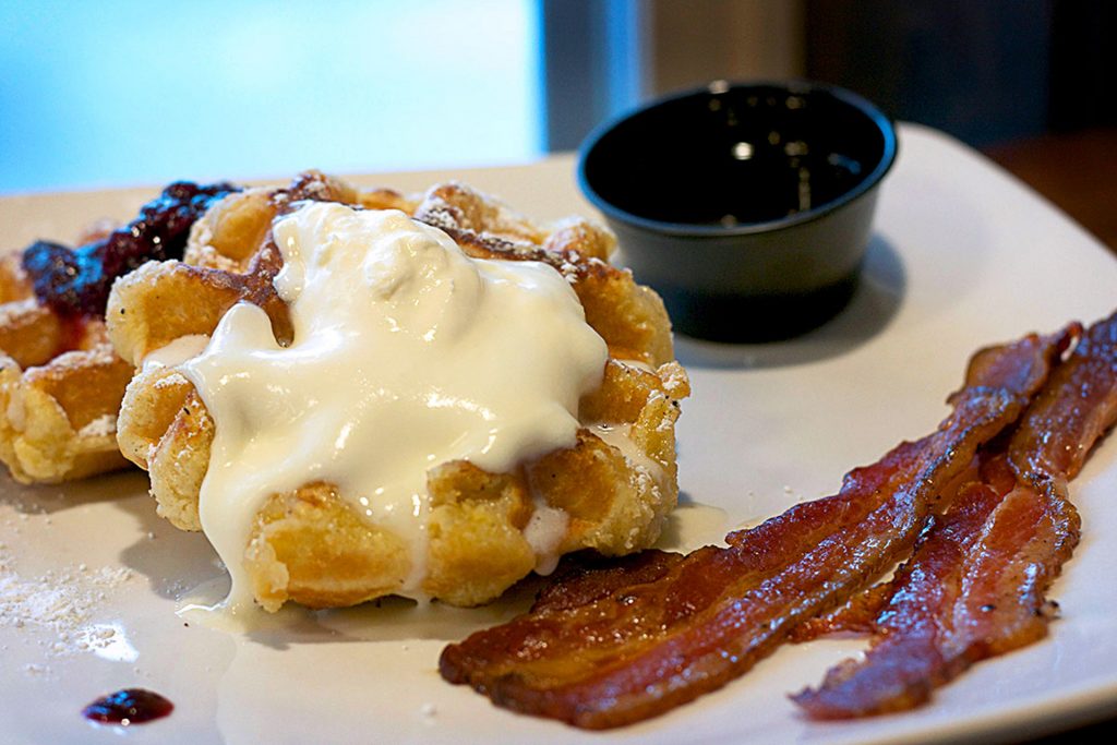 Belgian Waffle with Berry Compote and Lemon Mascarpone at Wendel's | tryhiddengems.com